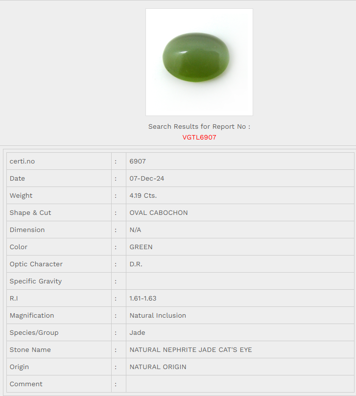 Natural Nephrite Jade Cat’s Eye