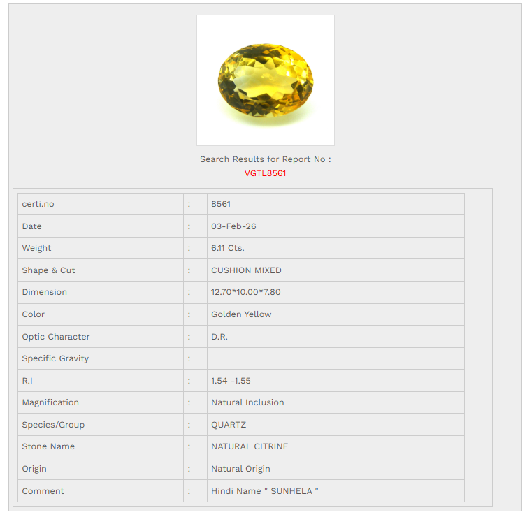 Natural Certified Citrine 6.11 Carat