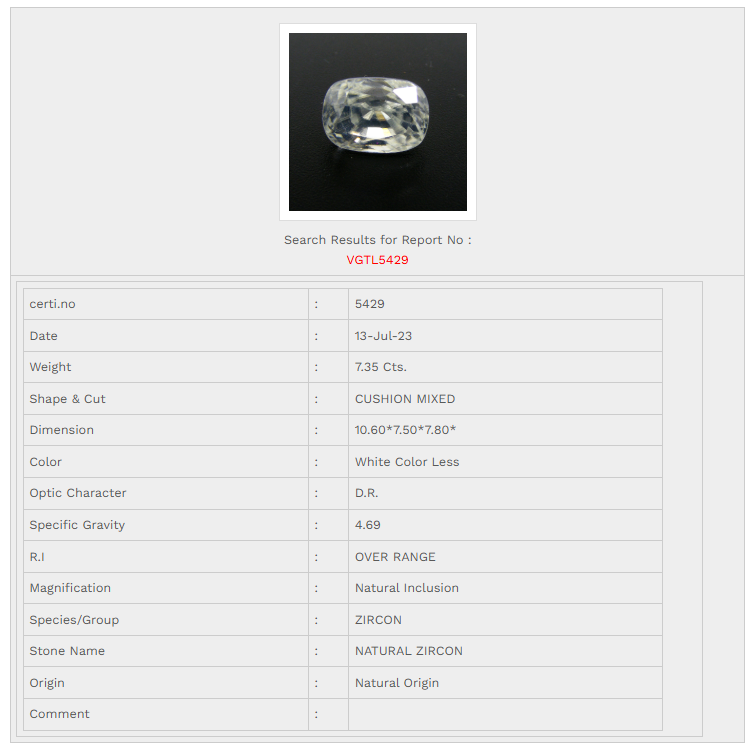 Natural Colorless White Zircon 7.35 Cts